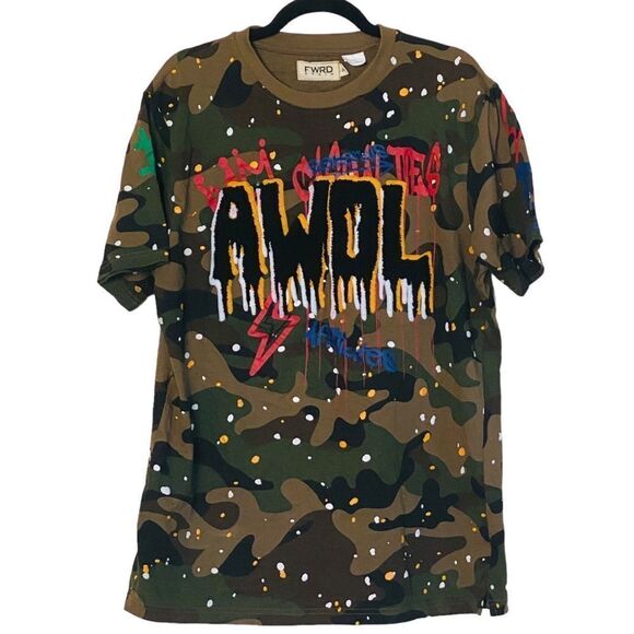 FWRD DENIM Camo Print Splatter Paint Patch AWOL T-Shirt Sz 2XL Runs Small NWOT - Picture 11 of 11
